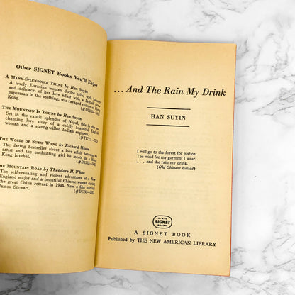 And The Rain My Drink by Han Suyin [FIRST PAPERBACK PRINTING] 1960