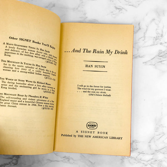 And The Rain My Drink by Han Suyin [FIRST PAPERBACK PRINTING] 1960