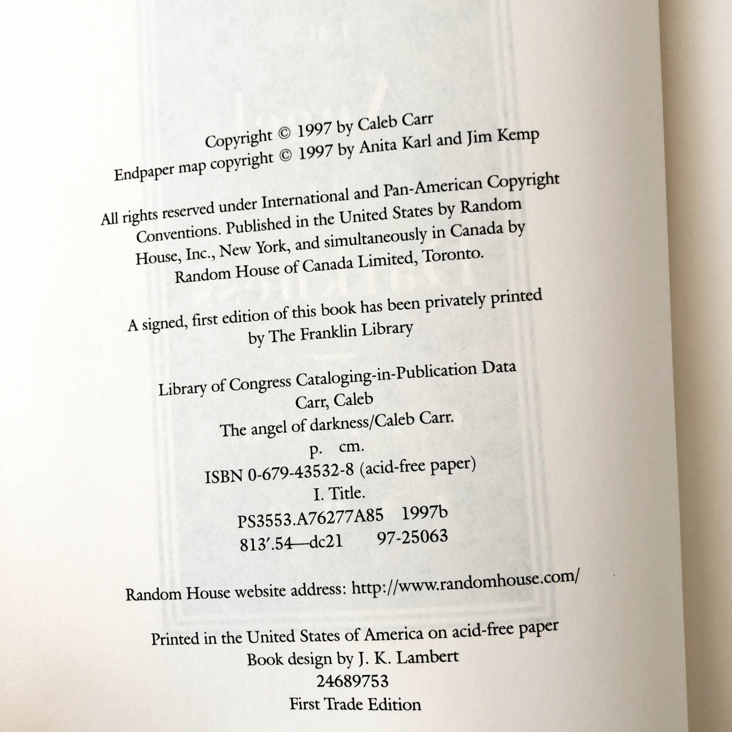 The Angel of Darkness [Alienist #2] by Caleb Carr [FIRST EDITION • FIRST PRINTING] 1997