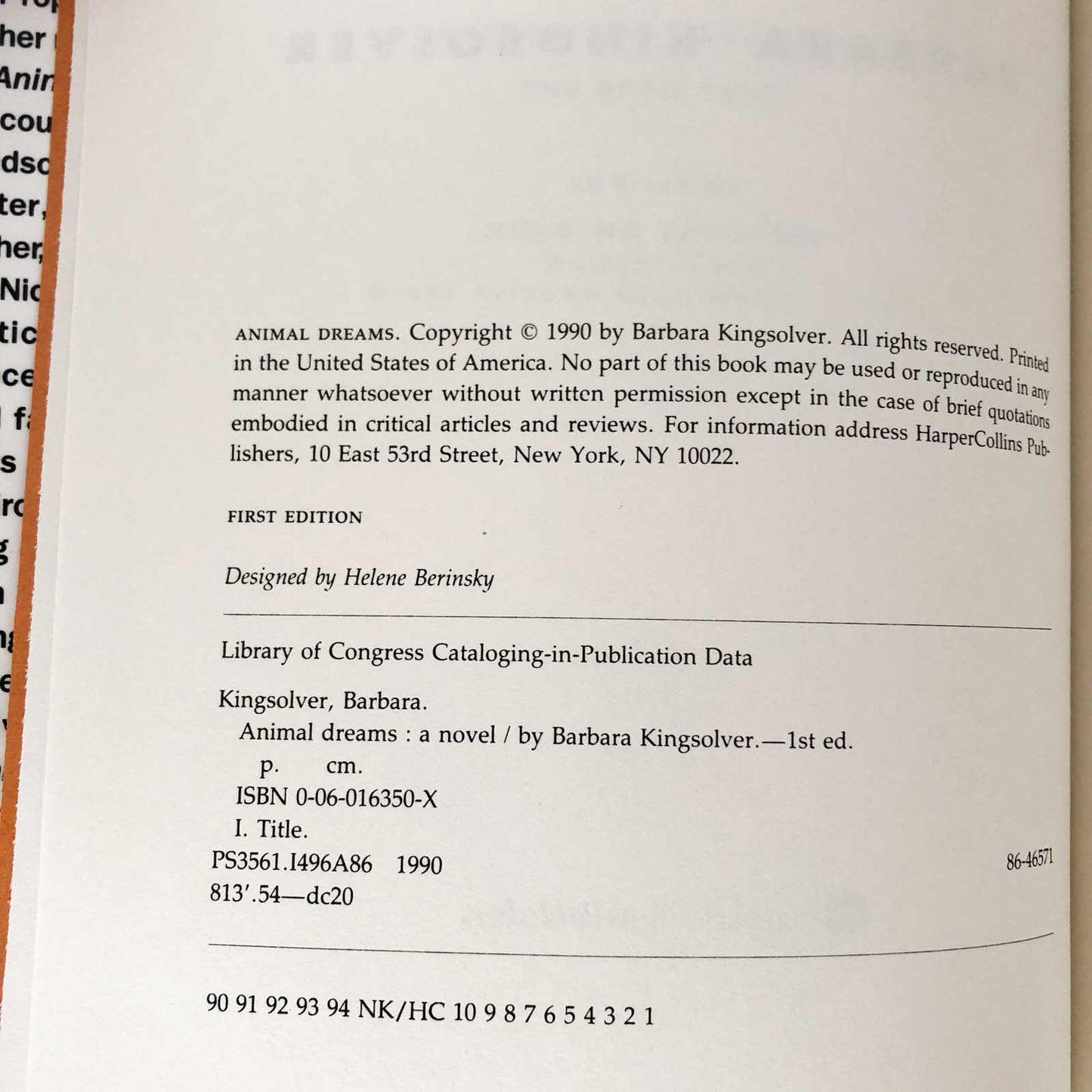 Animal Dreams by Barbara Kingsolver [FIRST EDITION / 1990]