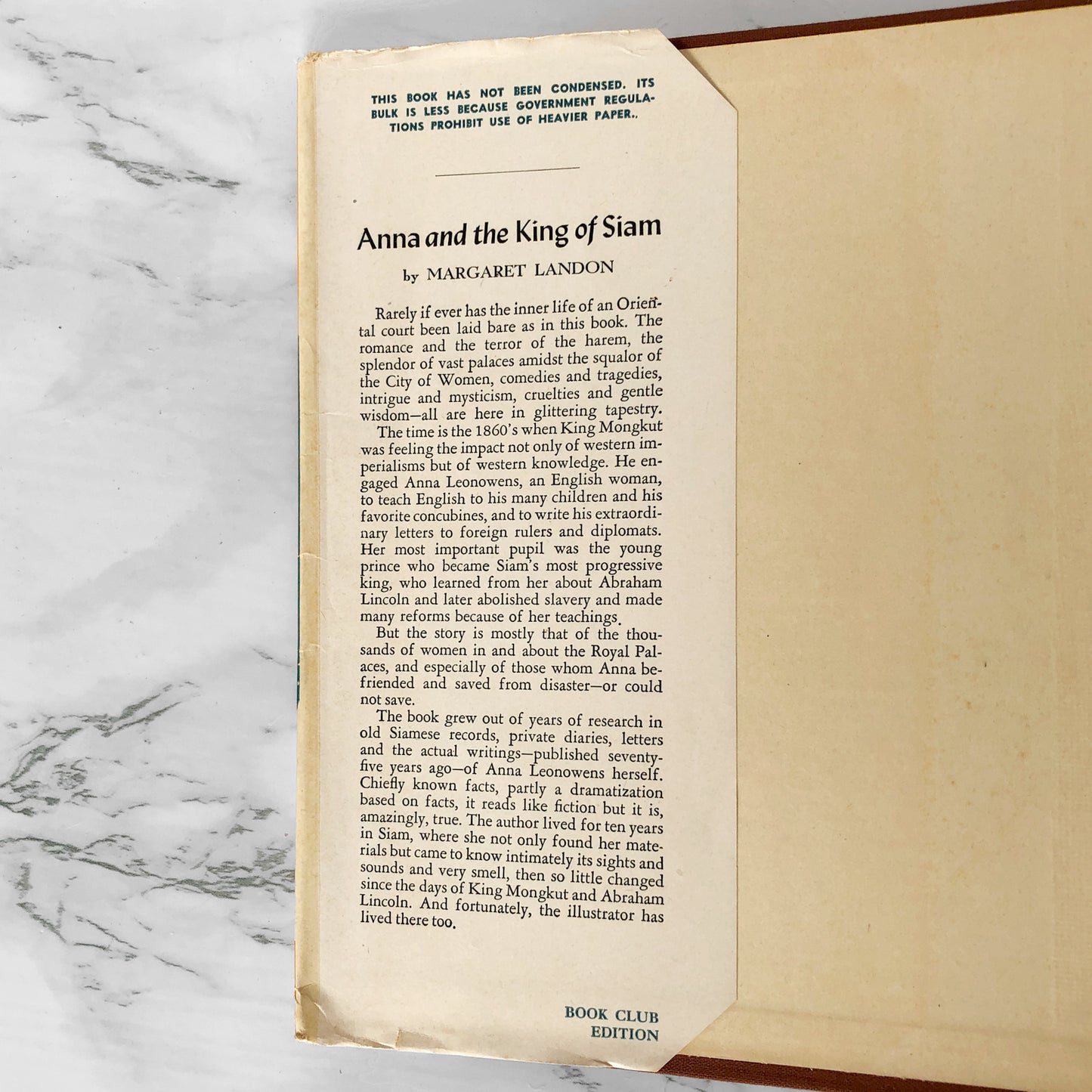 Anna and the King of Siam by Margaret Landon [BOOK CLUB FIRST EDITION / 1944]