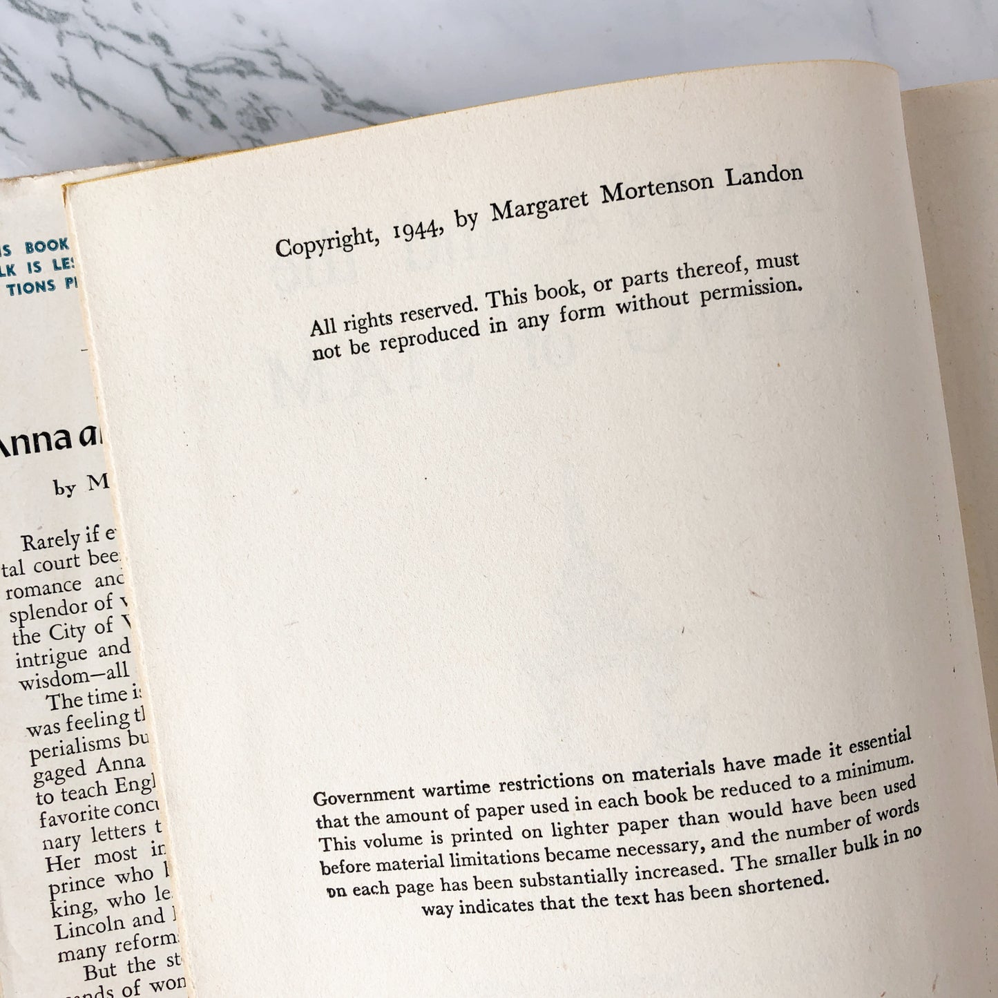Anna and the King of Siam by Margaret Landon [BOOK CLUB FIRST EDITION / 1944]