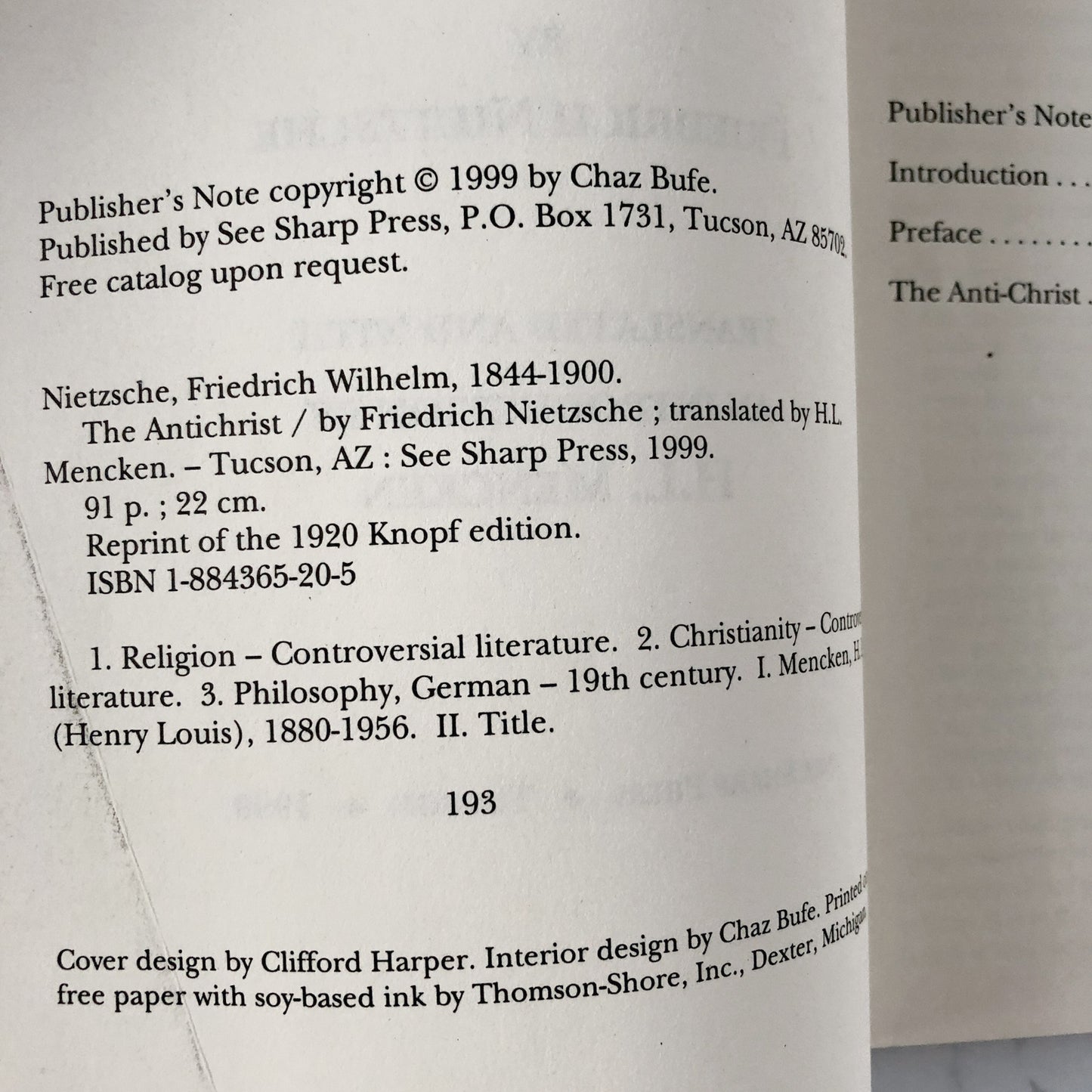 The Anti-Christ by Friedrich Nietzsche [TRADE PAPERBACK / 1999]