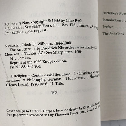 The Anti-Christ by Friedrich Nietzsche [TRADE PAPERBACK / 1999]