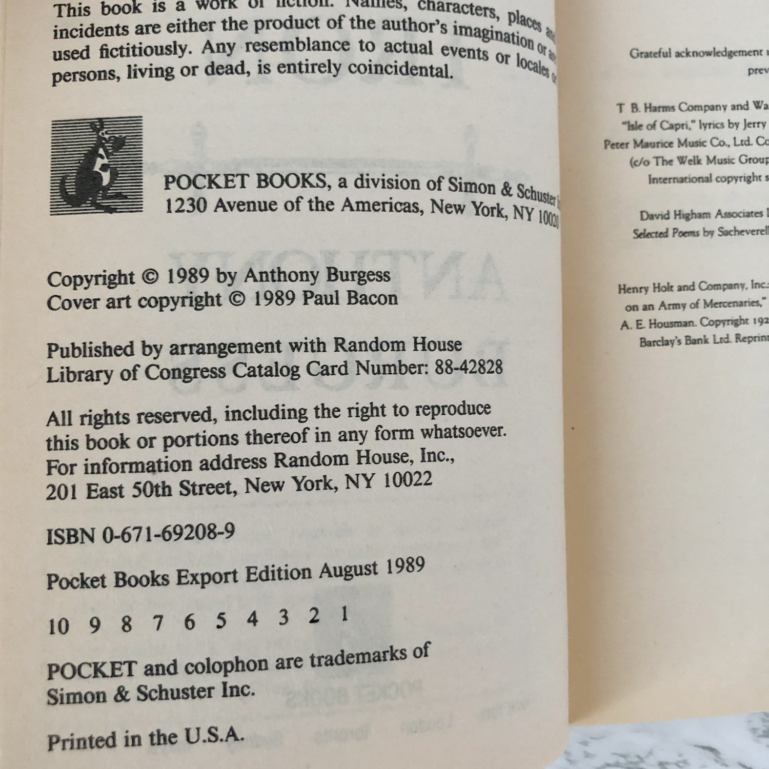 Any Old Iron by Anthony Burgess [1989 PAPERBACK] - Bookshop Apocalypse