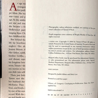 A Paper Life by Tatum O'Neal [FIRST EDITION] - Bookshop Apocalypse