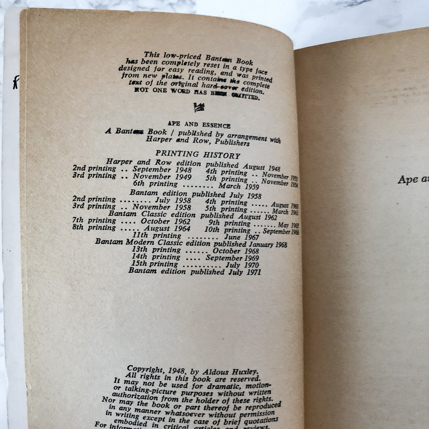 Ape and Essence by Aldous Huxley [1971 PAPERBACK] - Bookshop Apocalypse