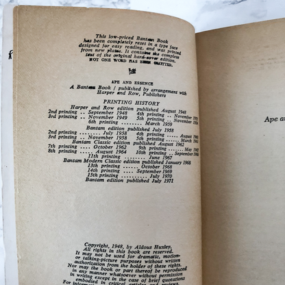 Ape and Essence by Aldous Huxley [1971 PAPERBACK] - Bookshop Apocalypse