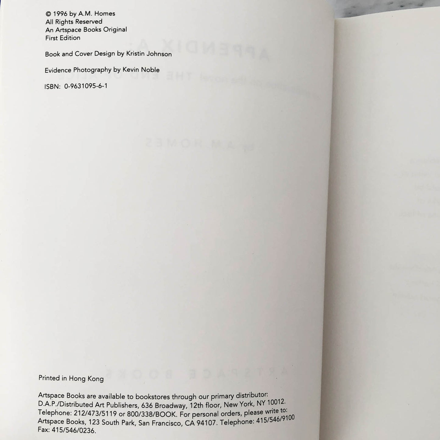 Appendix A: An Elaboration on the Novel The End of Alice by A.M. Homes [FIRST EDITION]