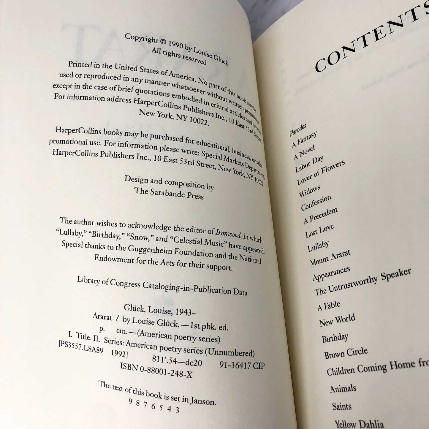 Ararat by Louise Glück [FIRST PAPERBACK EDITION] 1992 • Ecco