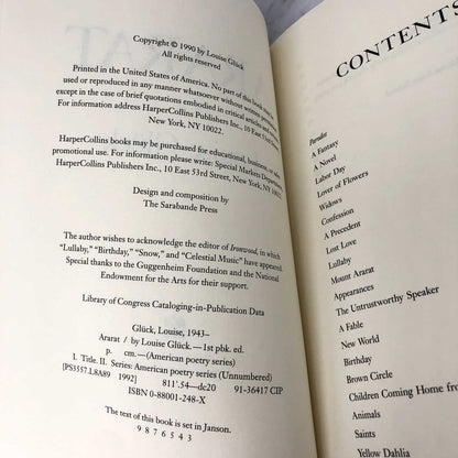 Ararat by Louise Glück [FIRST PAPERBACK EDITION] 1992 • Ecco