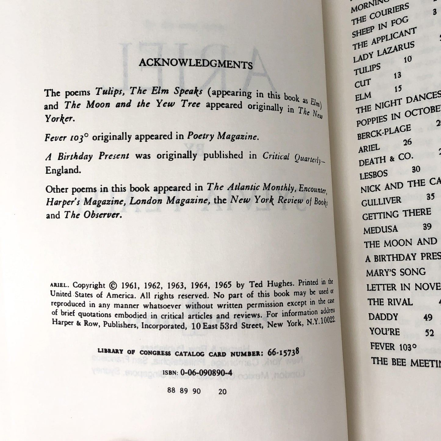 Ariel: Poems by Sylvia Plath [80's RE-PRINT] Perennial Library