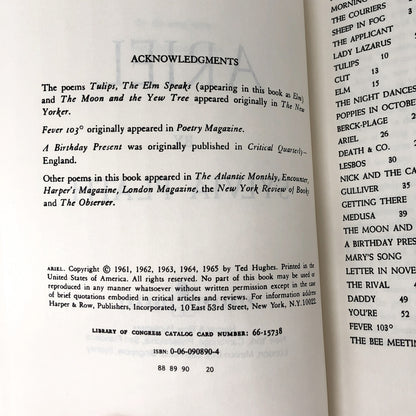 Ariel: Poems by Sylvia Plath [80's RE-PRINT] Perennial Library