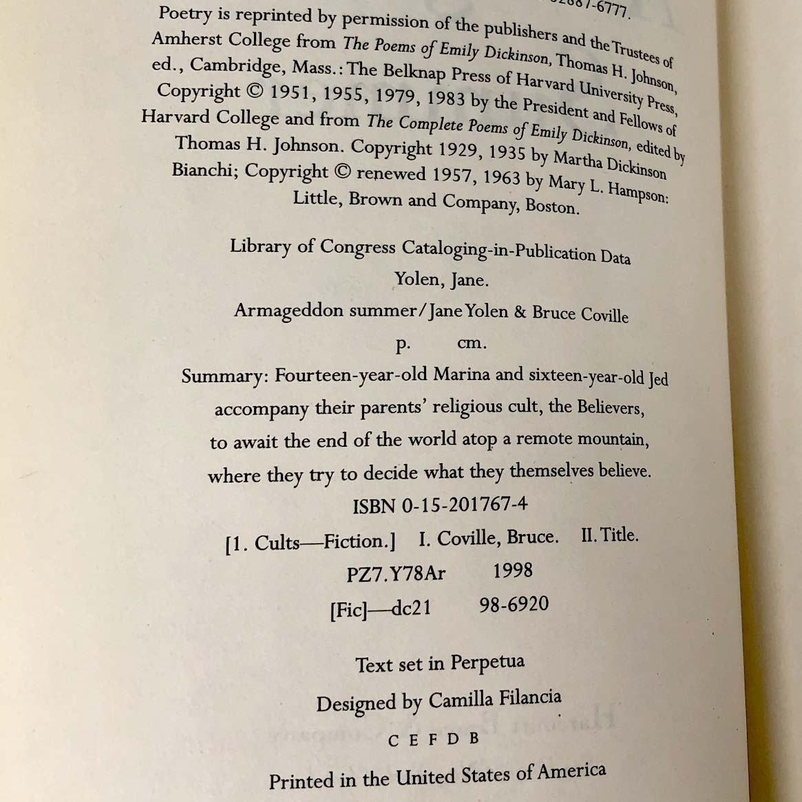 Armageddon Summer by Jane Yolen & Bruce Coville [FIRST EDITION] 1998