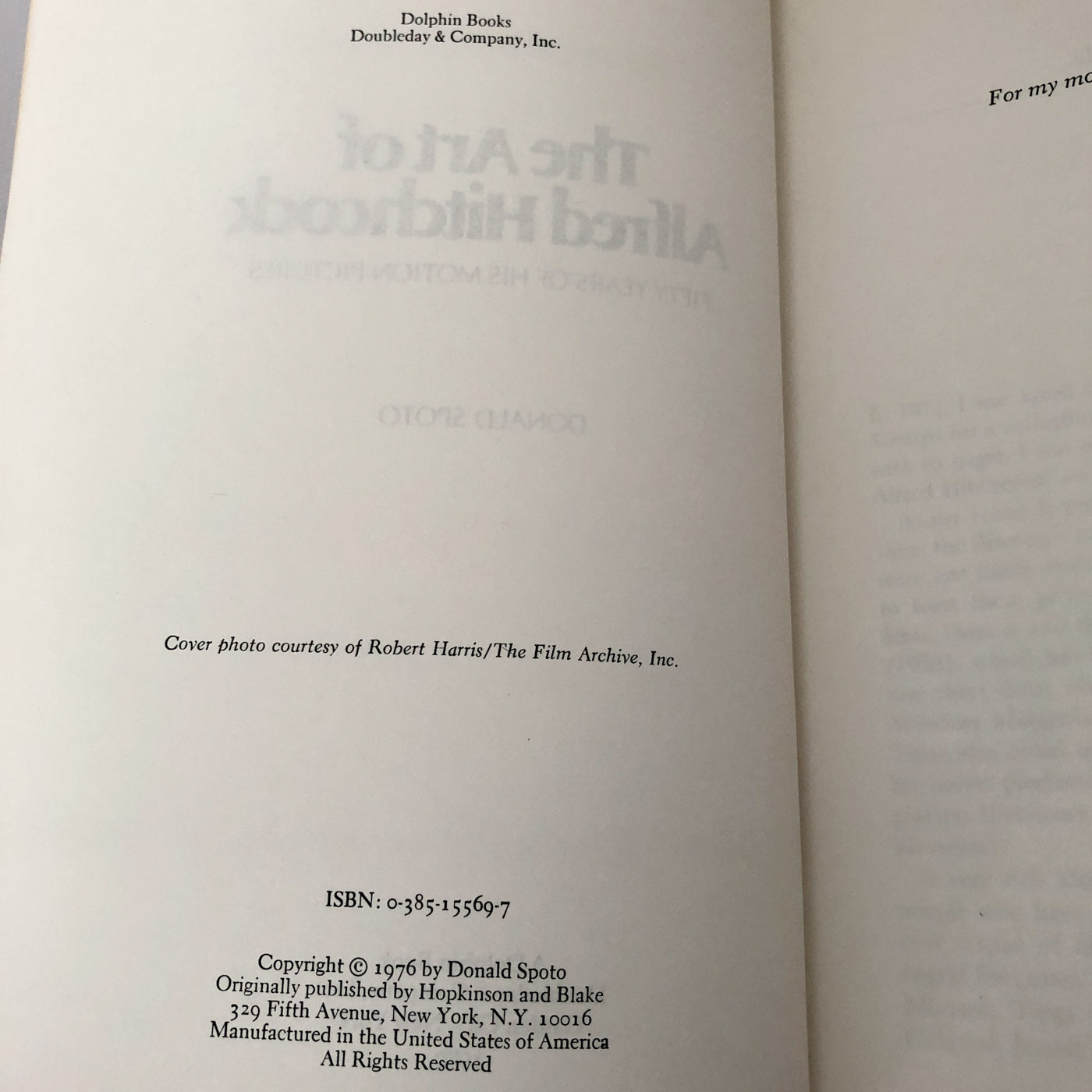 The Art of Alfred Hitchcock by Donald Spoto [DELUXE PAPERBACK / 1979]