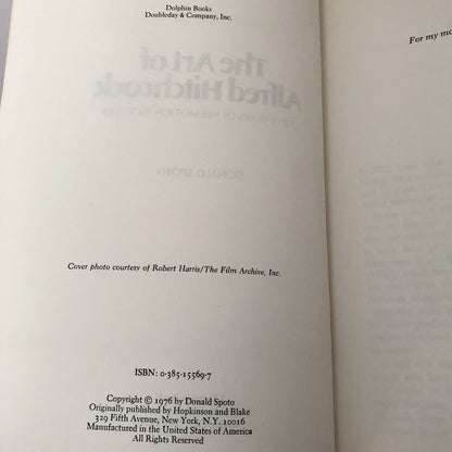 The Art of Alfred Hitchcock by Donald Spoto [DELUXE PAPERBACK / 1979]