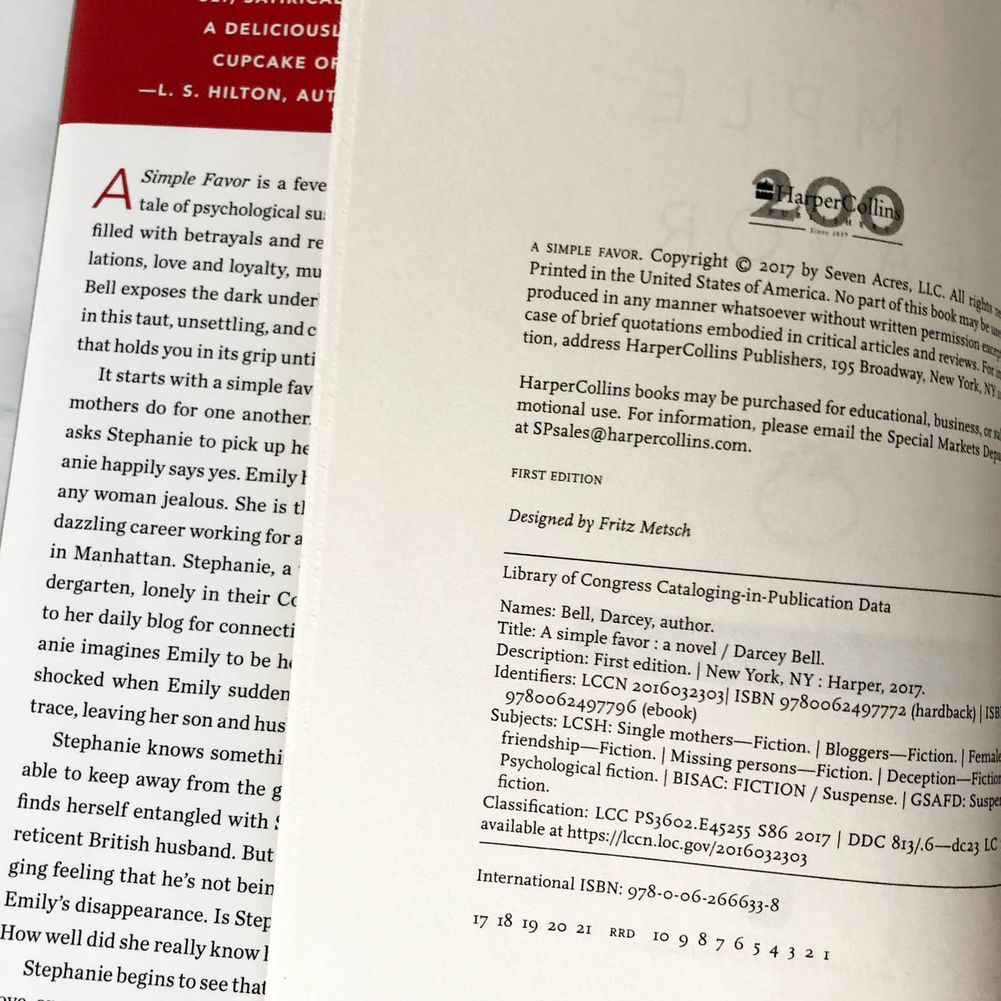 A Simple Favor by Darcey Bell [FIRST EDITION / FIRST PRINTING] 2017 • Knopf