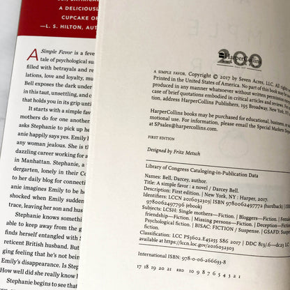 A Simple Favor by Darcey Bell [FIRST EDITION / FIRST PRINTING] 2017 • Knopf