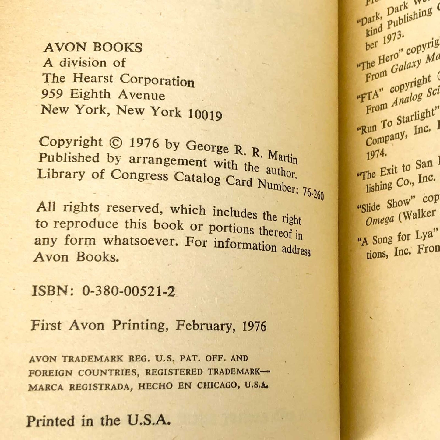 A Song For Lya & Other Stories by George R.R. Martin [FIRST EDITION • FIRST PRINTING] 1976