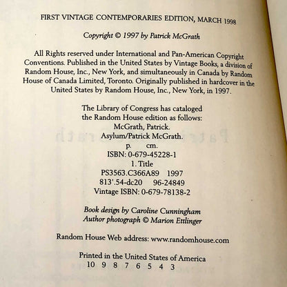 Asylum by Patrick McGrath [1998 TRADE PAPERBACK]