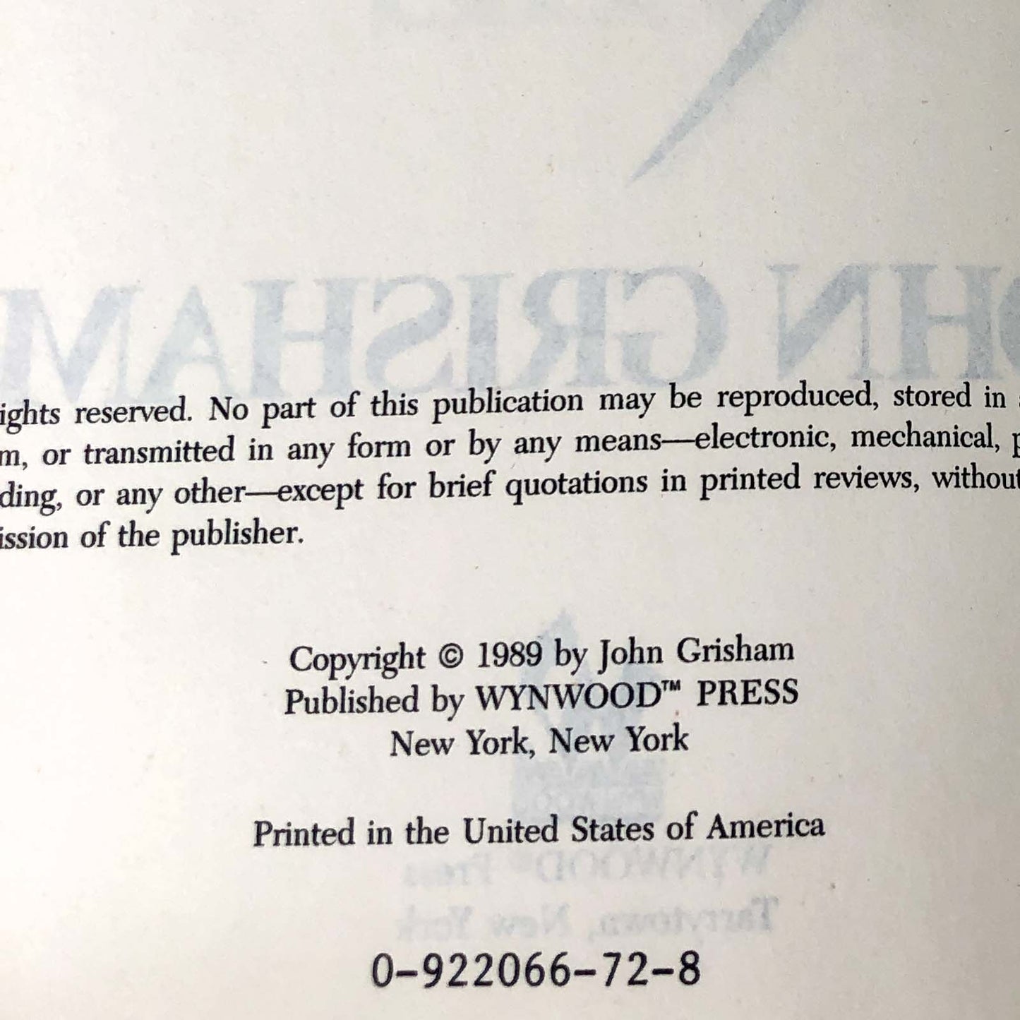 A Time to Kill by John Grisham [1989 HARDCOVER] The Wynwood Press