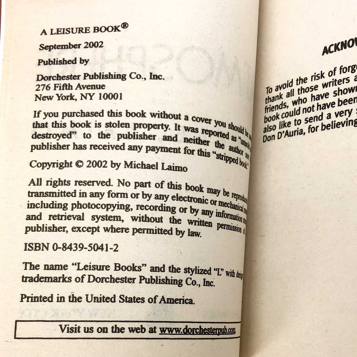 Atmosphere by Michael Laimo [FIRST PAPERBACK PRINTING] 2002 • Leisure Horror