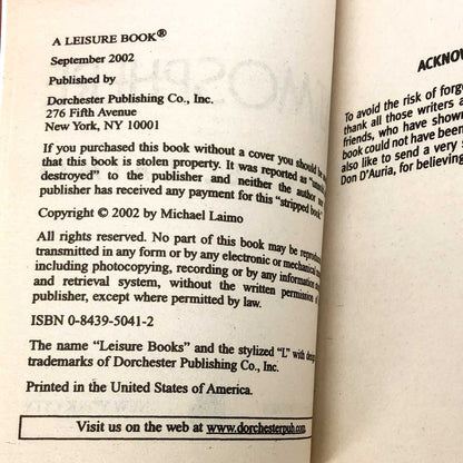 Atmosphere by Michael Laimo [FIRST PAPERBACK PRINTING] 2002 • Leisure Horror