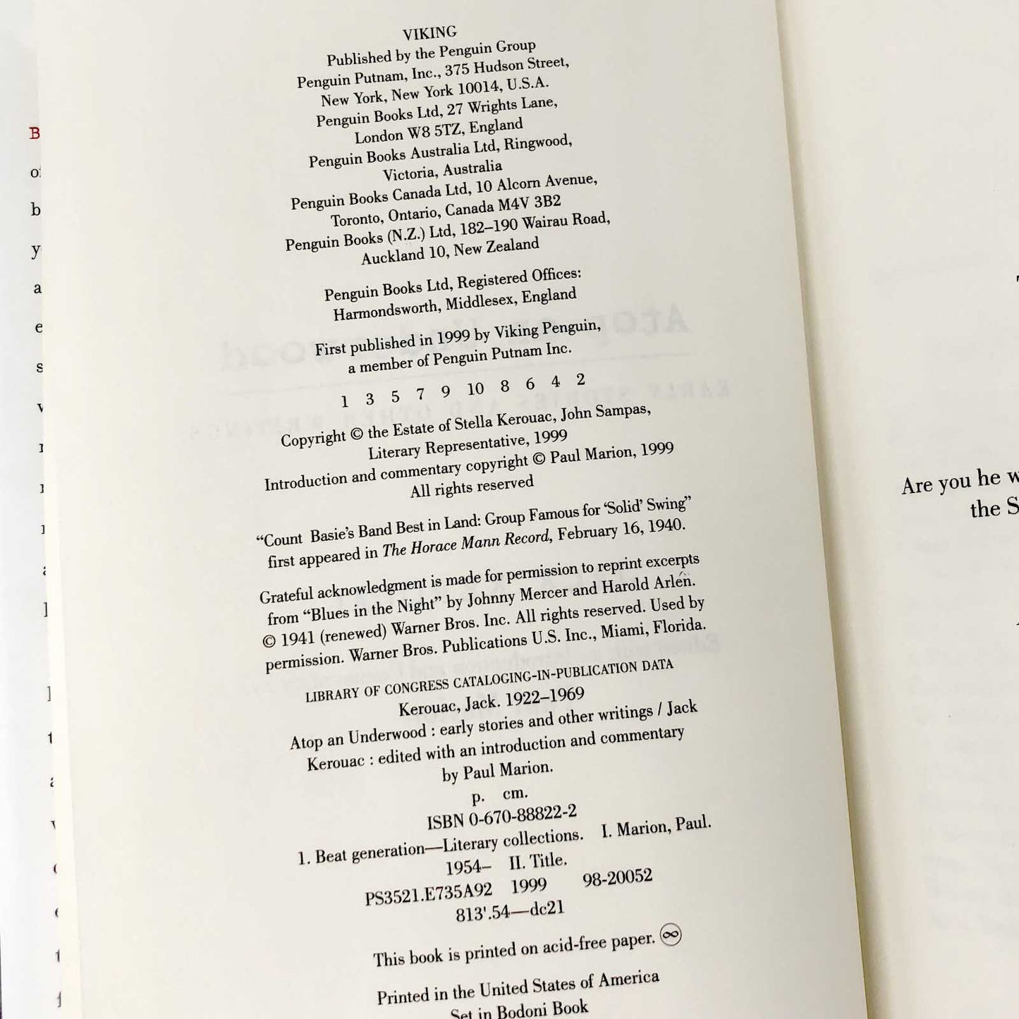 Atop an Underwood: Early Stories & Prose by Jack Kerouac [FIRST EDITION / FIRST PRINTING] 1999