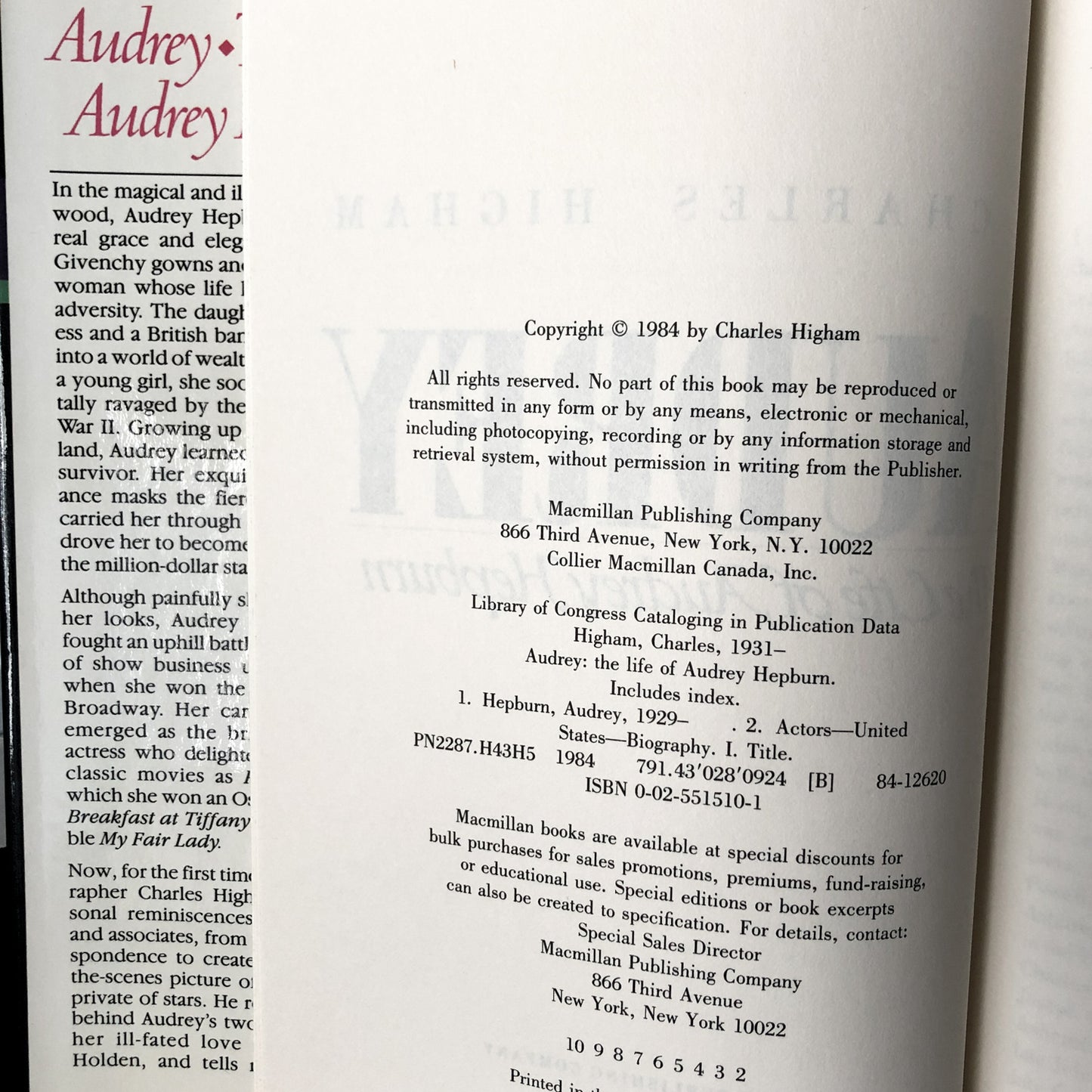 Audrey: The Life of Audrey Hepburn by Charles Higham [FIRST EDITION] - Bookshop Apocalypse