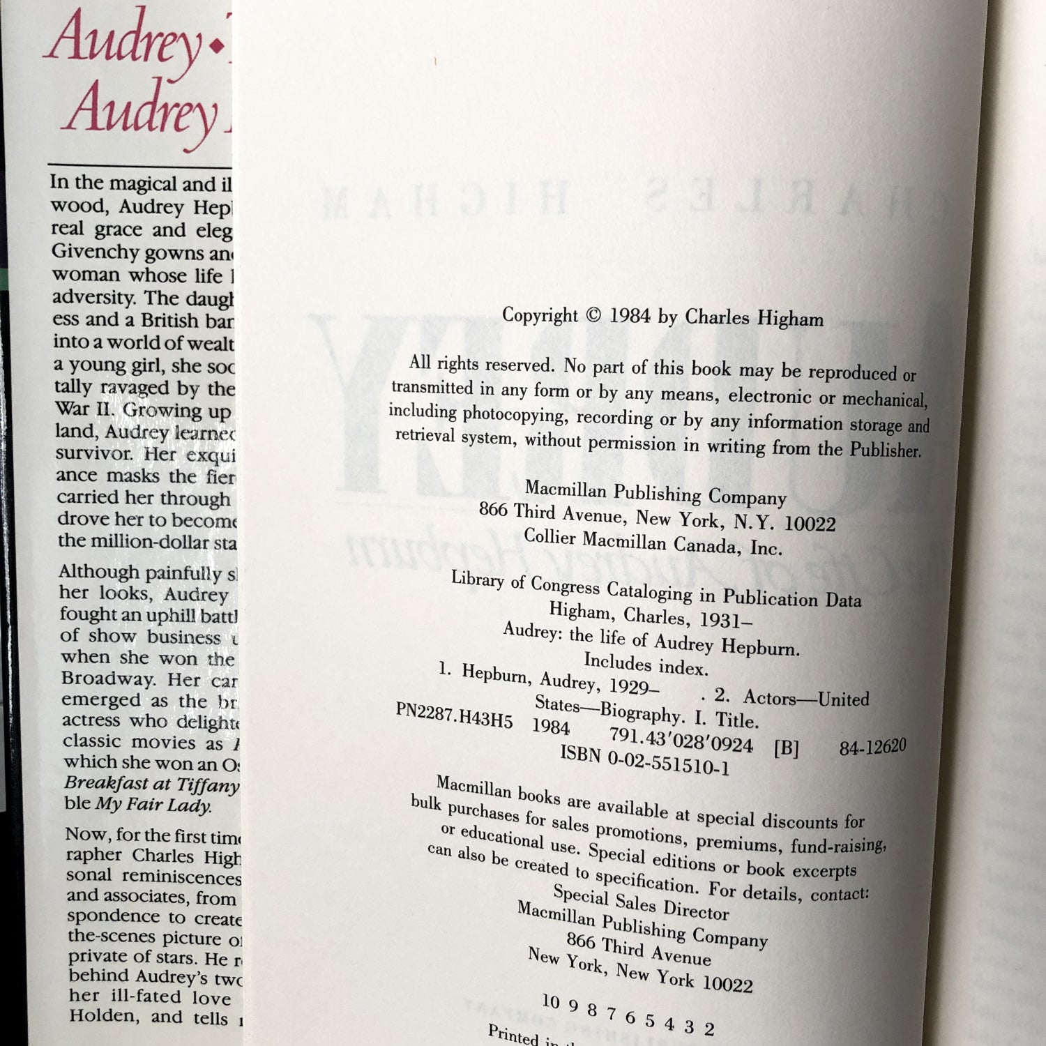 Audrey: The Life of Audrey Hepburn by Charles Higham [FIRST EDITION] - Bookshop Apocalypse