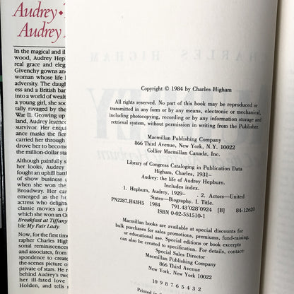 Audrey: The Life of Audrey Hepburn by Charles Higham [FIRST EDITION] - Bookshop Apocalypse