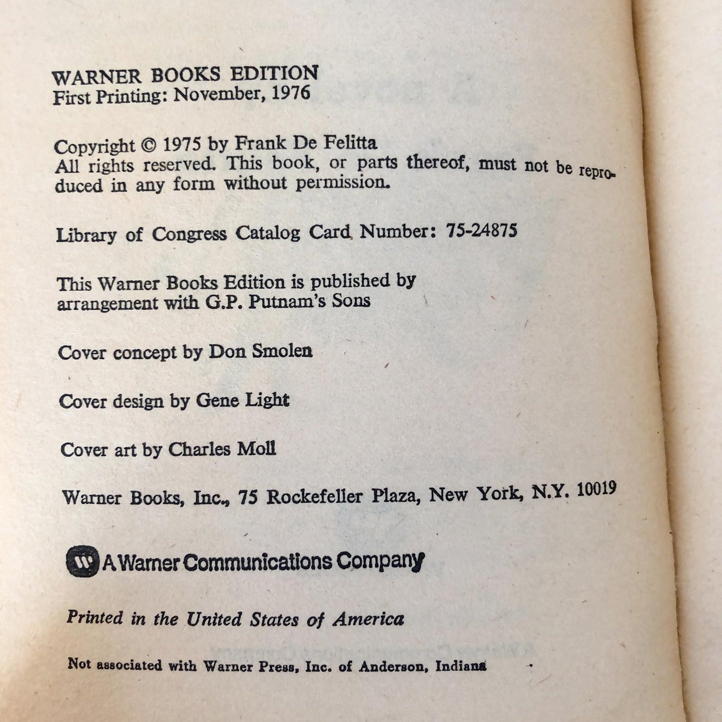 Audrey Rose by Frank De Felitta [FIRST PAPERBACK PRINTING] 1976 • Warner