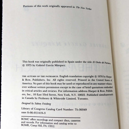 The Autumn of the Patriarch by Gabriel Garcia Marquez [1976 HARDCOVER]