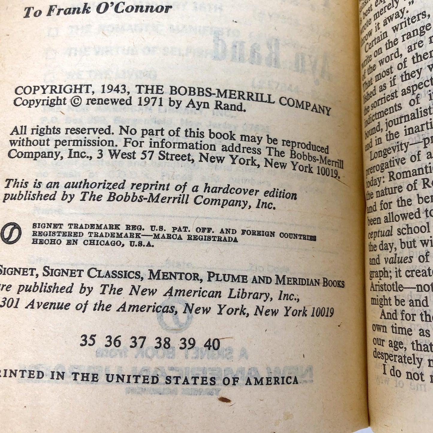 Ayn Rand 1971 Signet Paperback Set [Anthem, Atlas Shrugged, We The Living & The Fountainhead]
