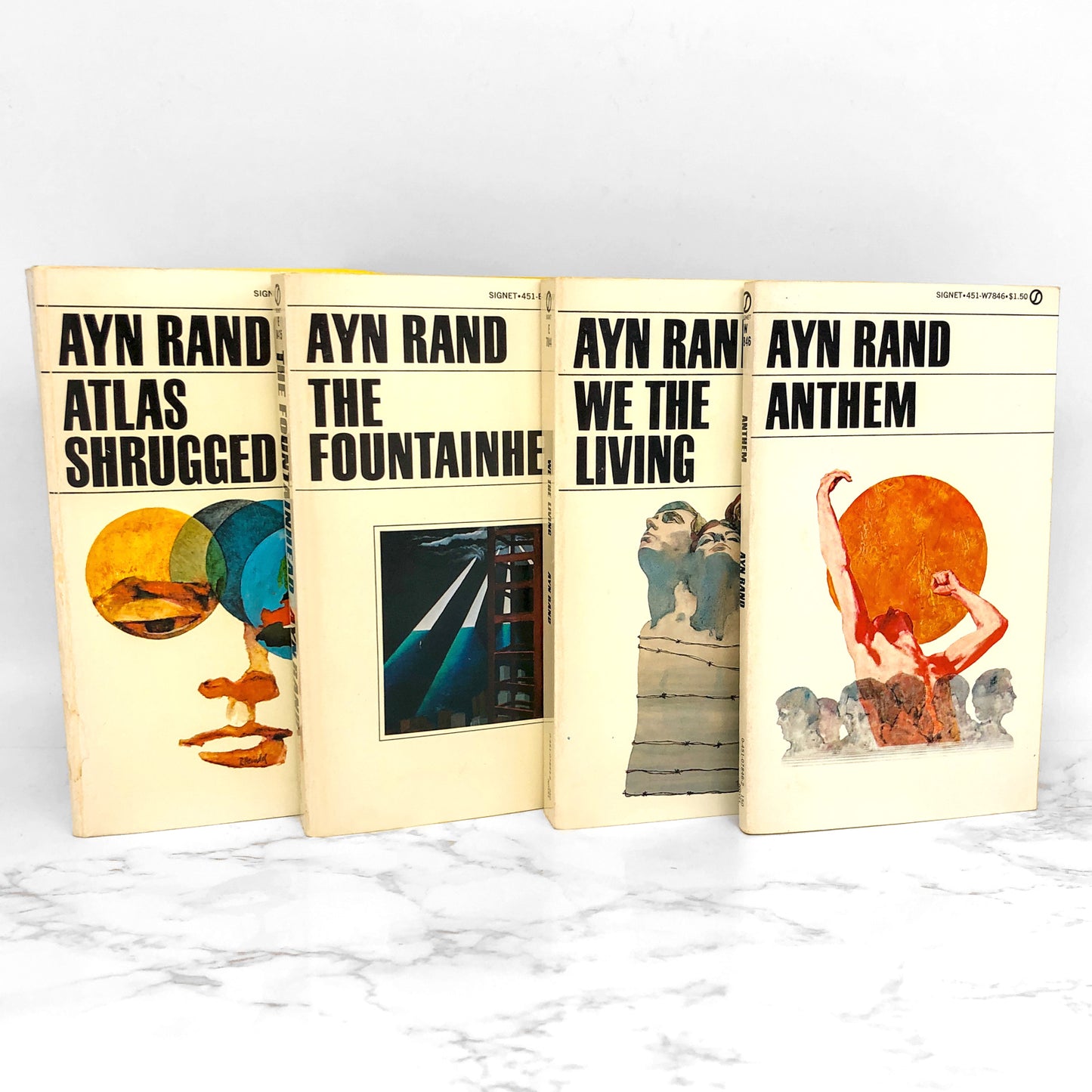 Ayn Rand 1971 Signet Paperback Set [Anthem, Atlas Shrugged, We The Living & The Fountainhead]