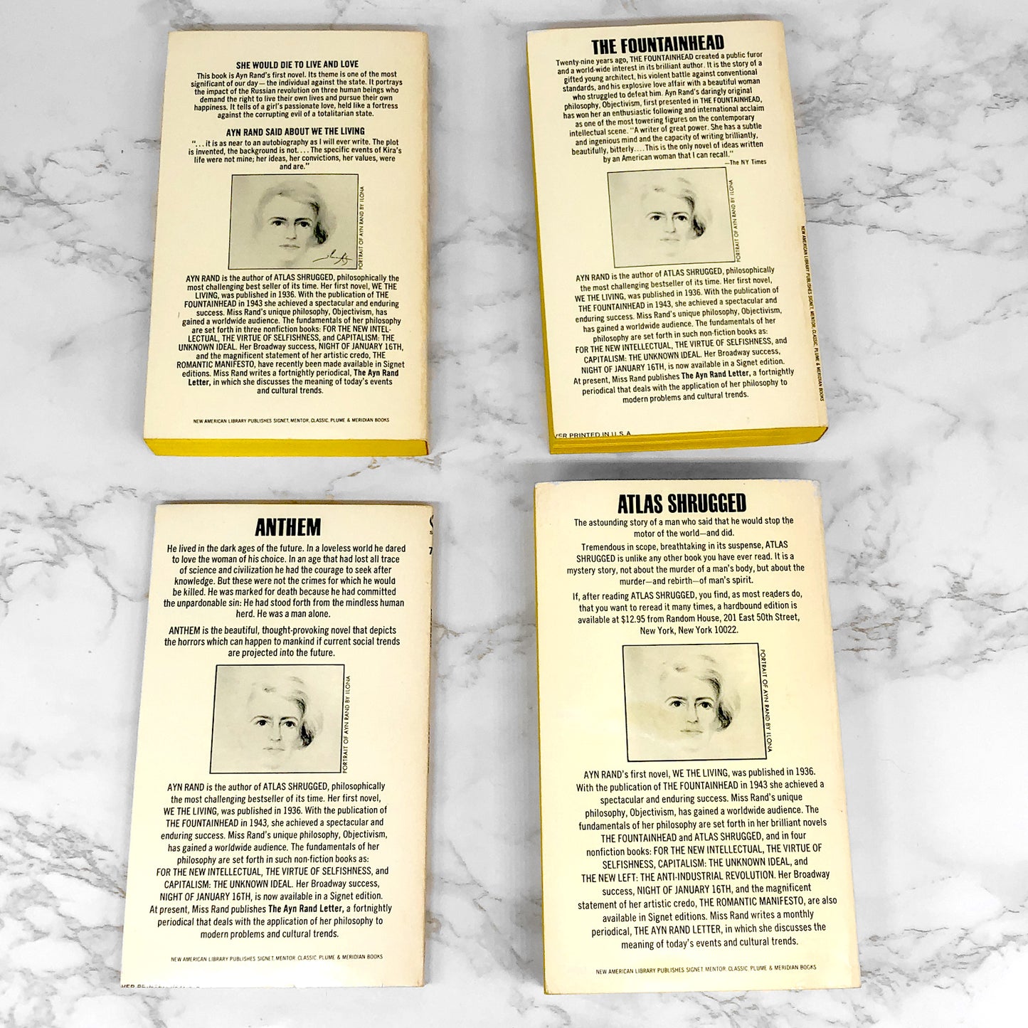 Ayn Rand 1971 Signet Paperback Set [Anthem, Atlas Shrugged, We The Living & The Fountainhead]