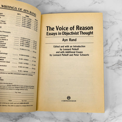 The Voice of Reason: Essays in Objectivist Thought by Ayn Rand [1990 TRADE PAPERBACK]