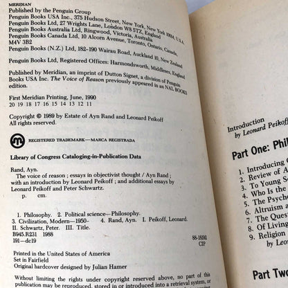 The Voice of Reason: Essays in Objectivist Thought by Ayn Rand [1990 TRADE PAPERBACK]