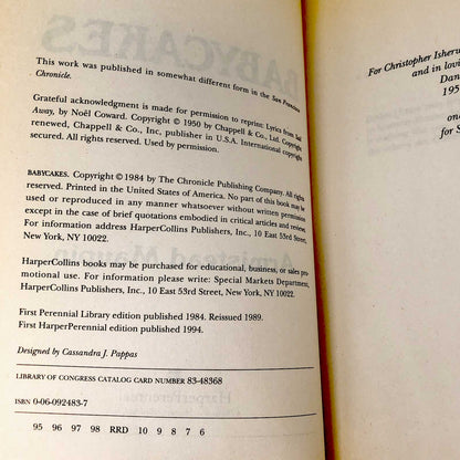 Babycakes by Armistead Maupin [TRADE PAPERBACK] 1994 • Tales of the City #4