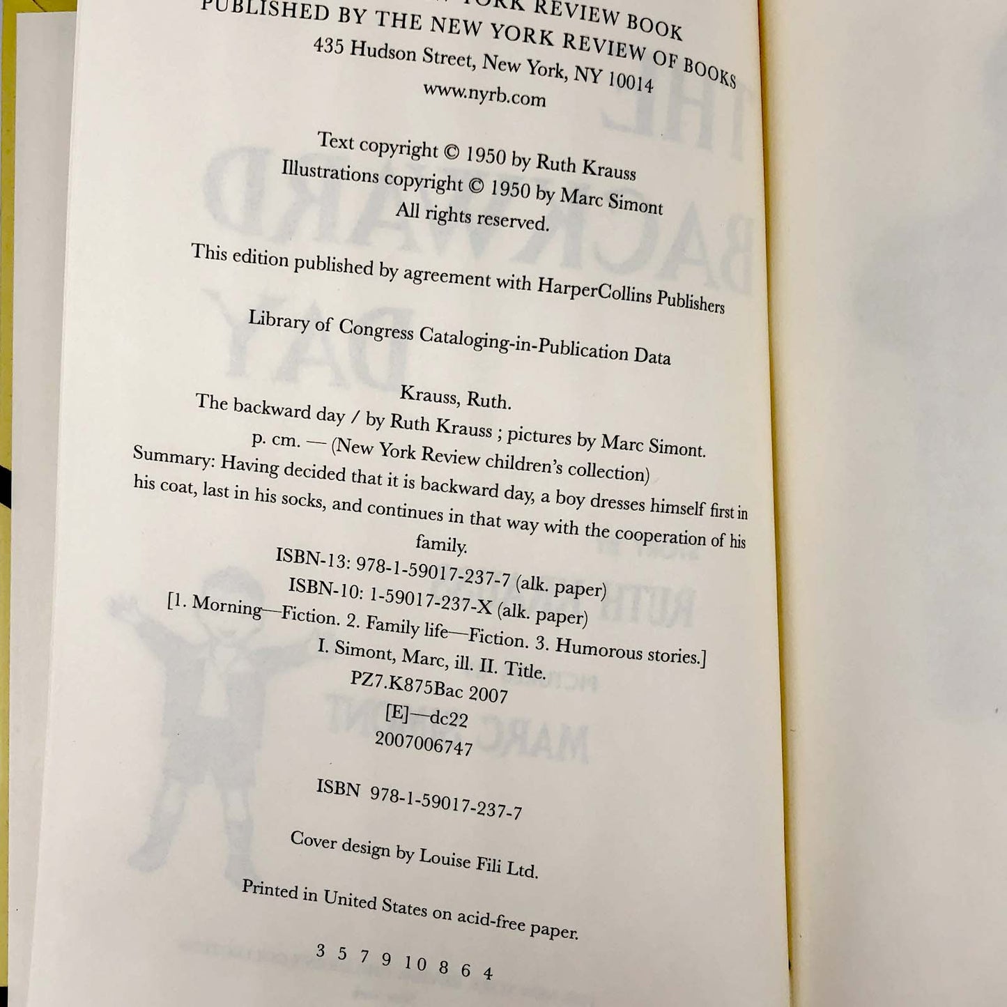 The Backward Day by Ruth Krauss & Marc Simont [HARDCOVER RE-ISSUE] 2007 • NYR