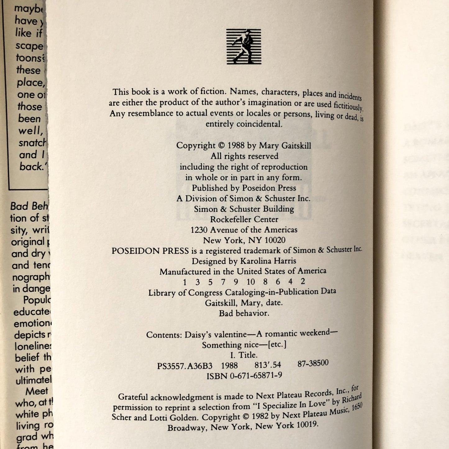 Bad Behavior by Mary Gaitskill [FIRST EDITION / 1988] - Bookshop Apocalypse