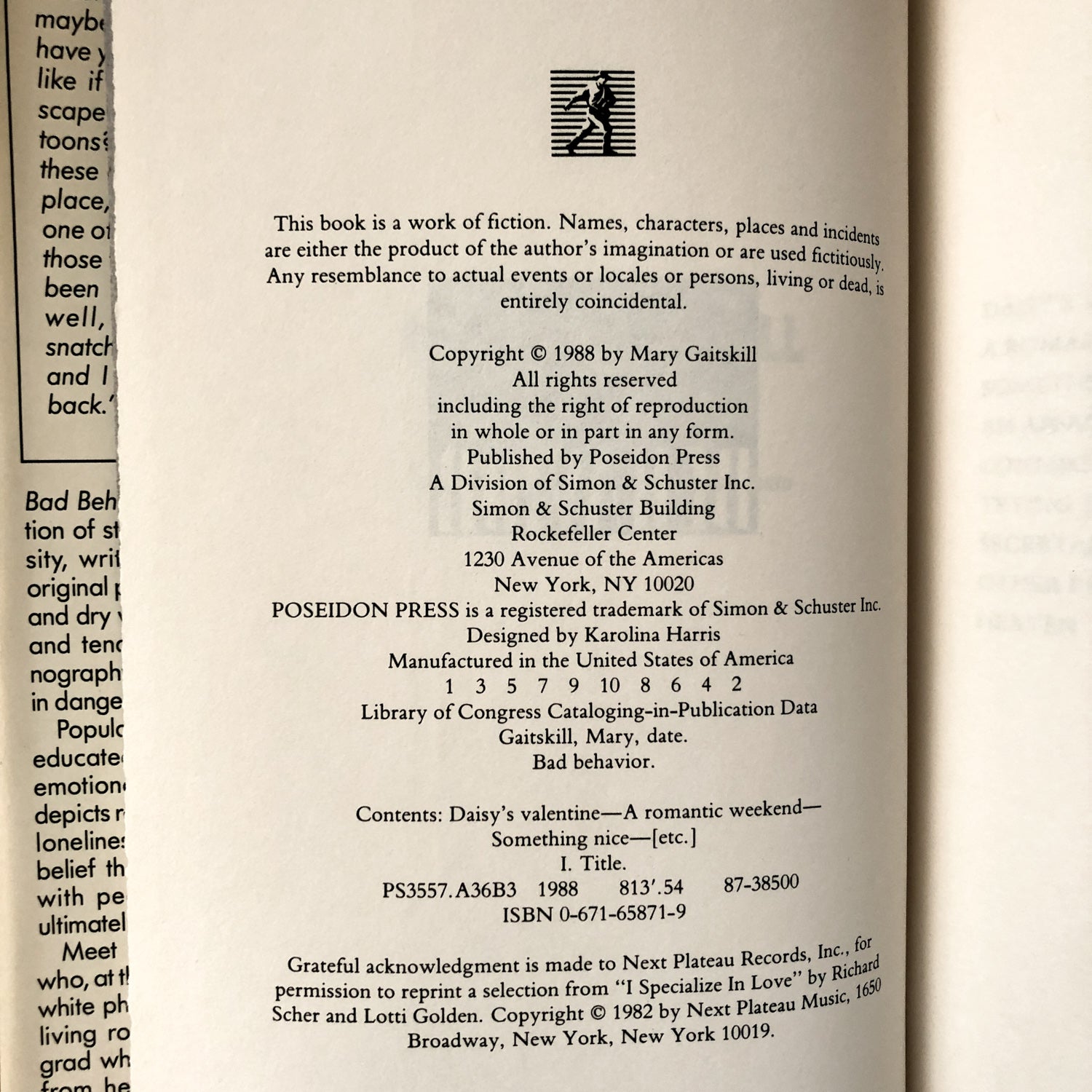 Bad Behavior by Mary Gaitskill [FIRST EDITION / 1988] - Bookshop Apocalypse
