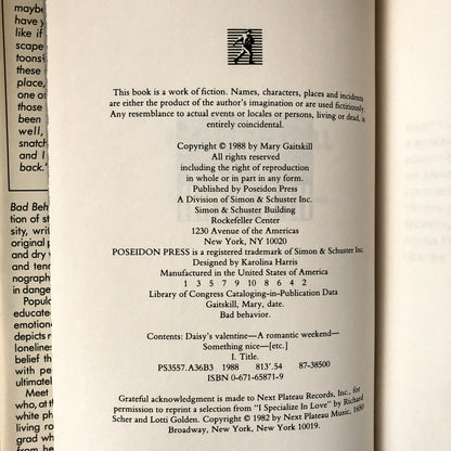 Bad Behavior by Mary Gaitskill [FIRST EDITION / 1988] - Bookshop Apocalypse