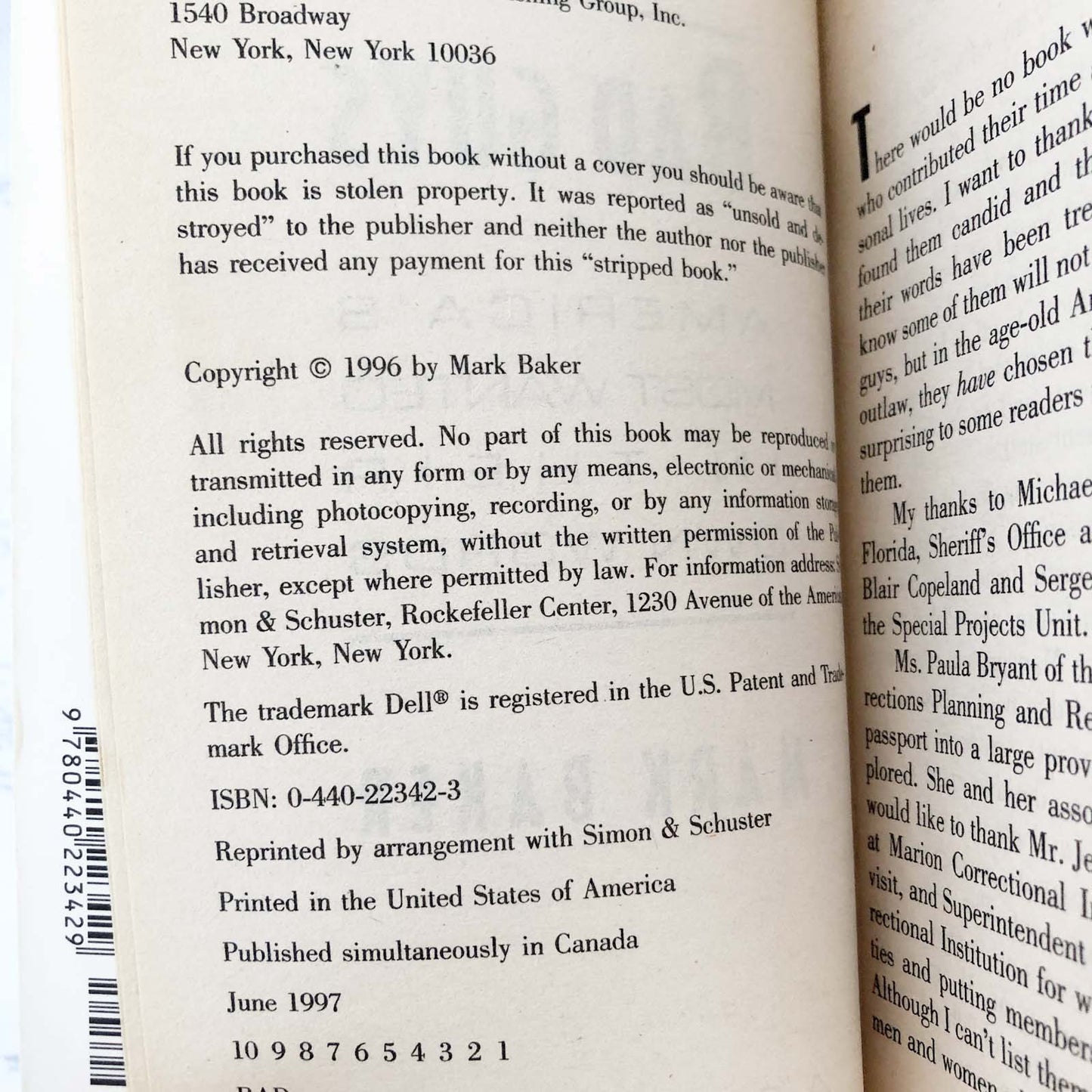 Bad Guys: America's Most Wanted in Their Own Words by Mark Baker [FIRST PAPERBACK PRINTING]