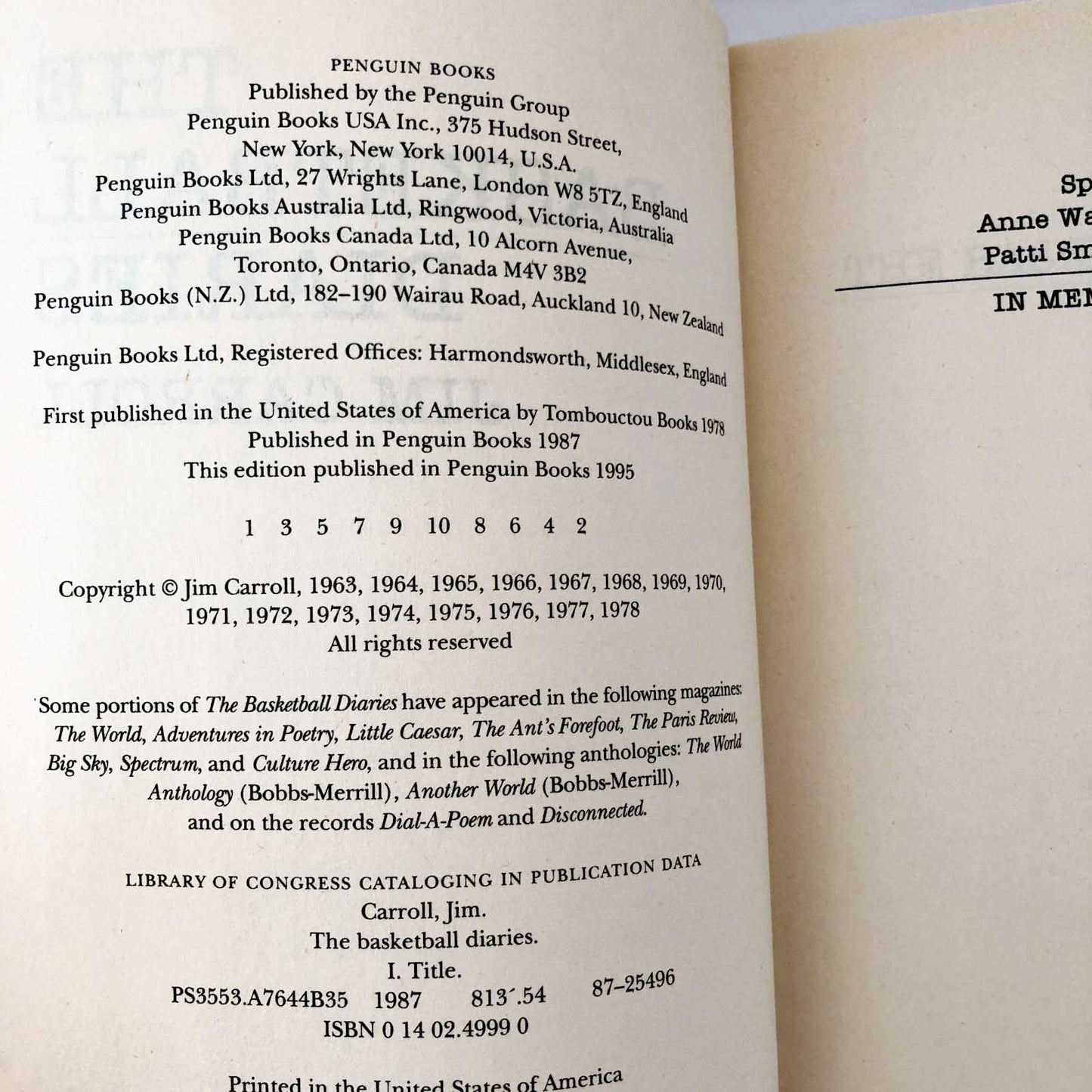 The Basketball Diaries by Jim Carroll [TRADE PAPERBACK] 1995 • Penguin