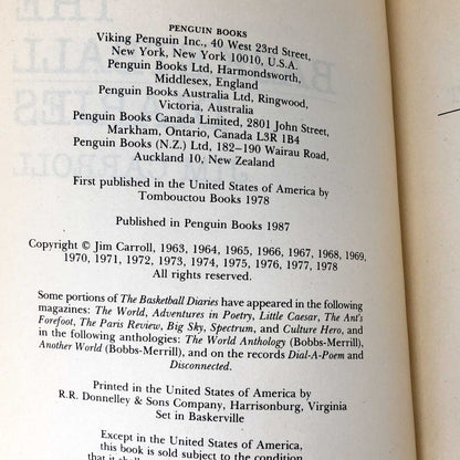 The Basketball Diaries by Jim Carroll [1987 TRADE PAPERBACK]