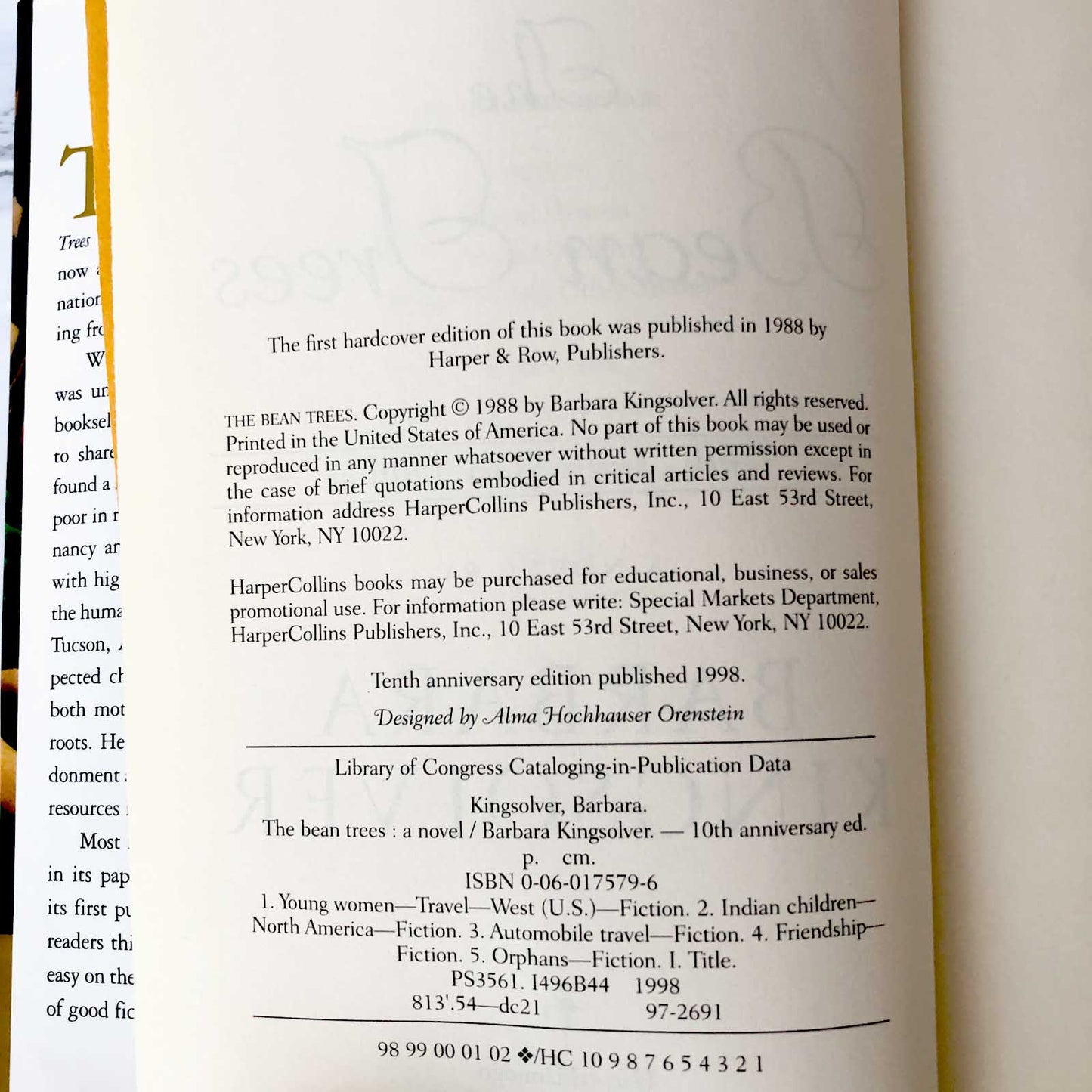 The Bean Trees by Barbara Kingsolver [10th ANNIVERSARY HARDCOVER / 1998]