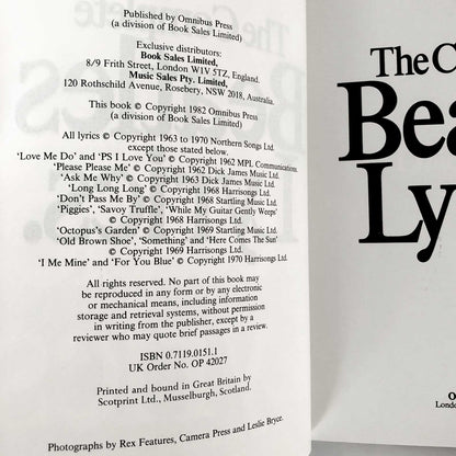 The Complete Beatles Lyrics: Every Song Written & Recorded by Lennon, McCartney, Harrison & Starr [1982 U.K. PAPERBACK]