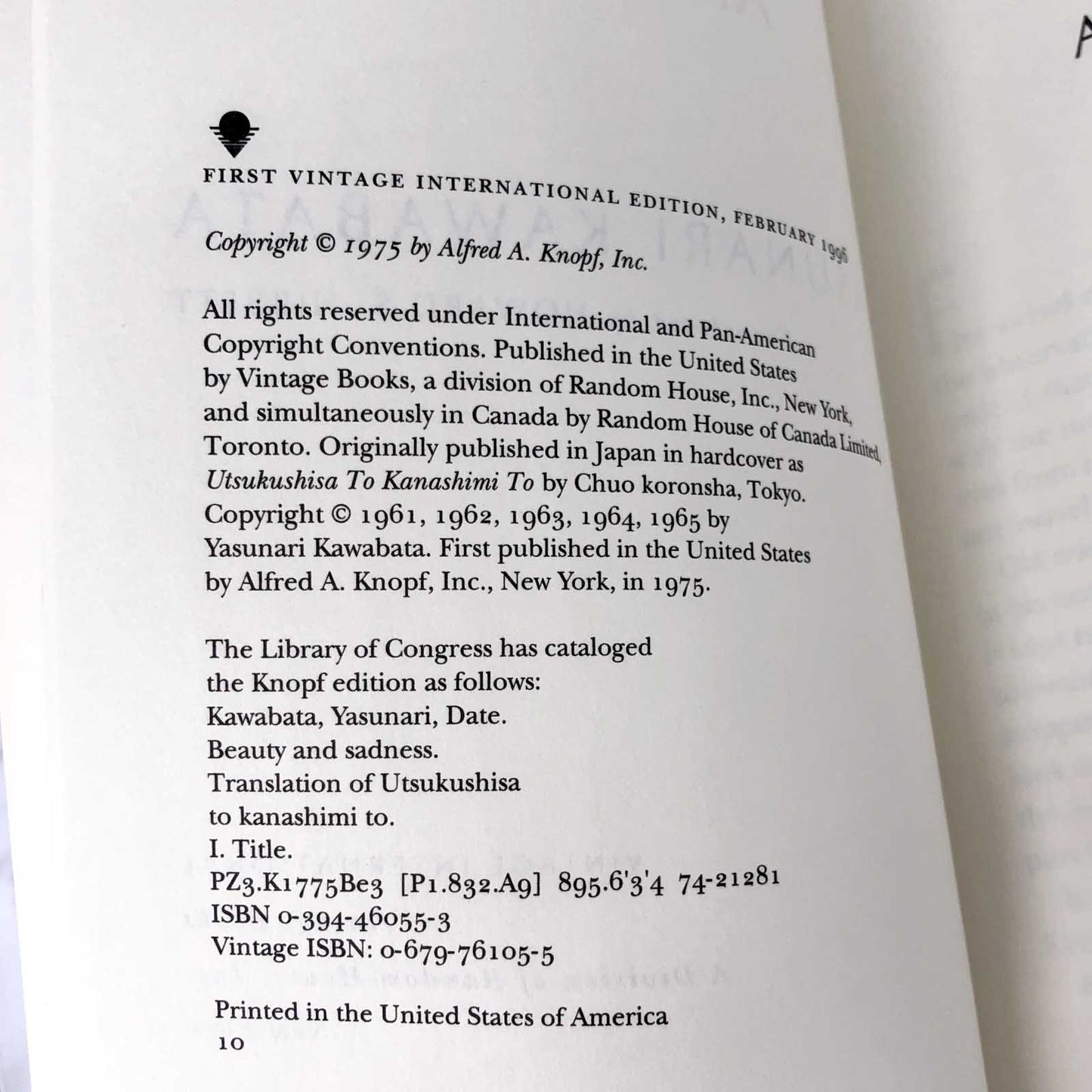 Beauty and Sadness by Yasunari Kawabata [1996 TRADE PAPERBACK]