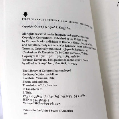 Beauty and Sadness by Yasunari Kawabata [1996 TRADE PAPERBACK]